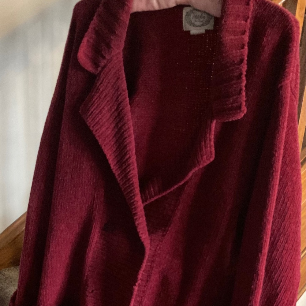 STITCHES IN TIME Double Breasted Button Sweater in Dark Red, Size Small